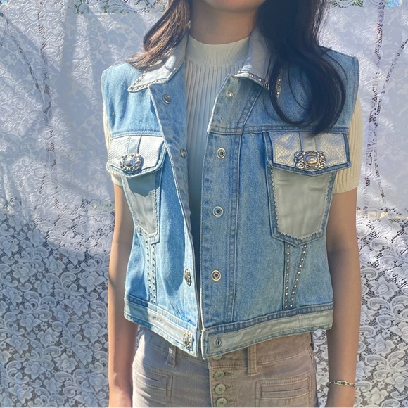 Vintage Biker Rockabilly Denim Pleather Vest. - Picture 11 of 12